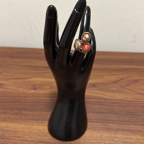 Gold Tone Adjustable Ring with 3 Large Genuine Stones & 2 Small Stones. - Picture 1 of 5